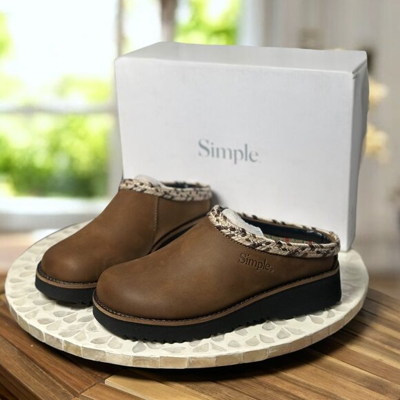 Simple $149 Leather Clog Mules Women’s 6 Brown Platform Slip-On Boho Comfortcore - Picture 1 of 14